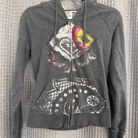 Roxy Tops - Roxy Charcoal Hoodie with Colorful Graphic